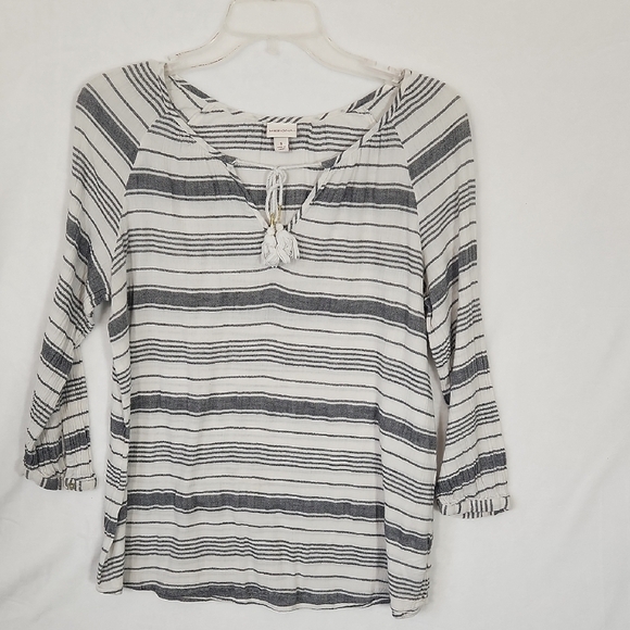 Merona White & Gray Tie Front 3/4 Sleeve Blouse Size Small - Picture 4 of 9